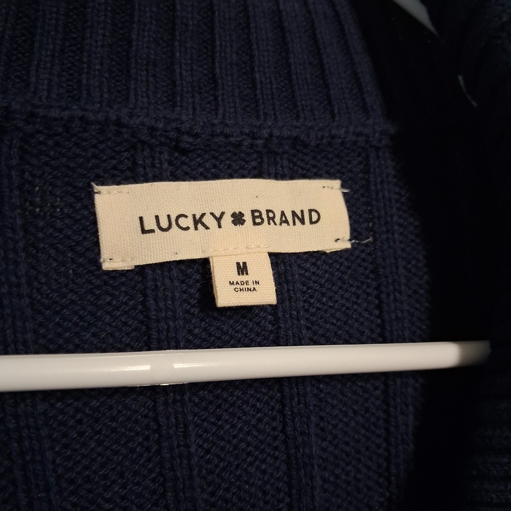 Lucky Brand Womens Navy Blue Ribbed Knit Polo V-Neck Sweater 120086 Size M - Picture 2 of 7